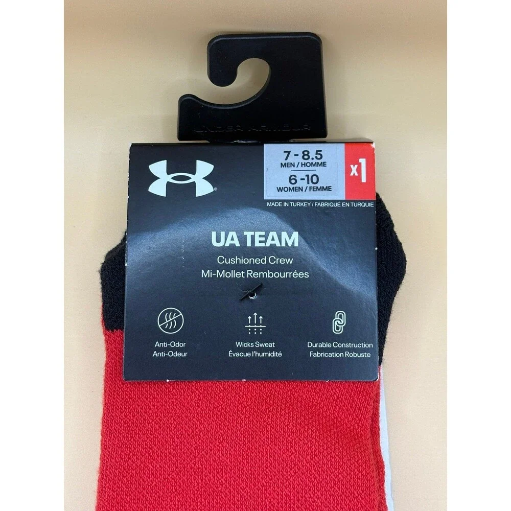 1 Pair Under Armour MD UA Team Crew‎ Socks Men Sz Men 7-8.5 Women 6-10 Red